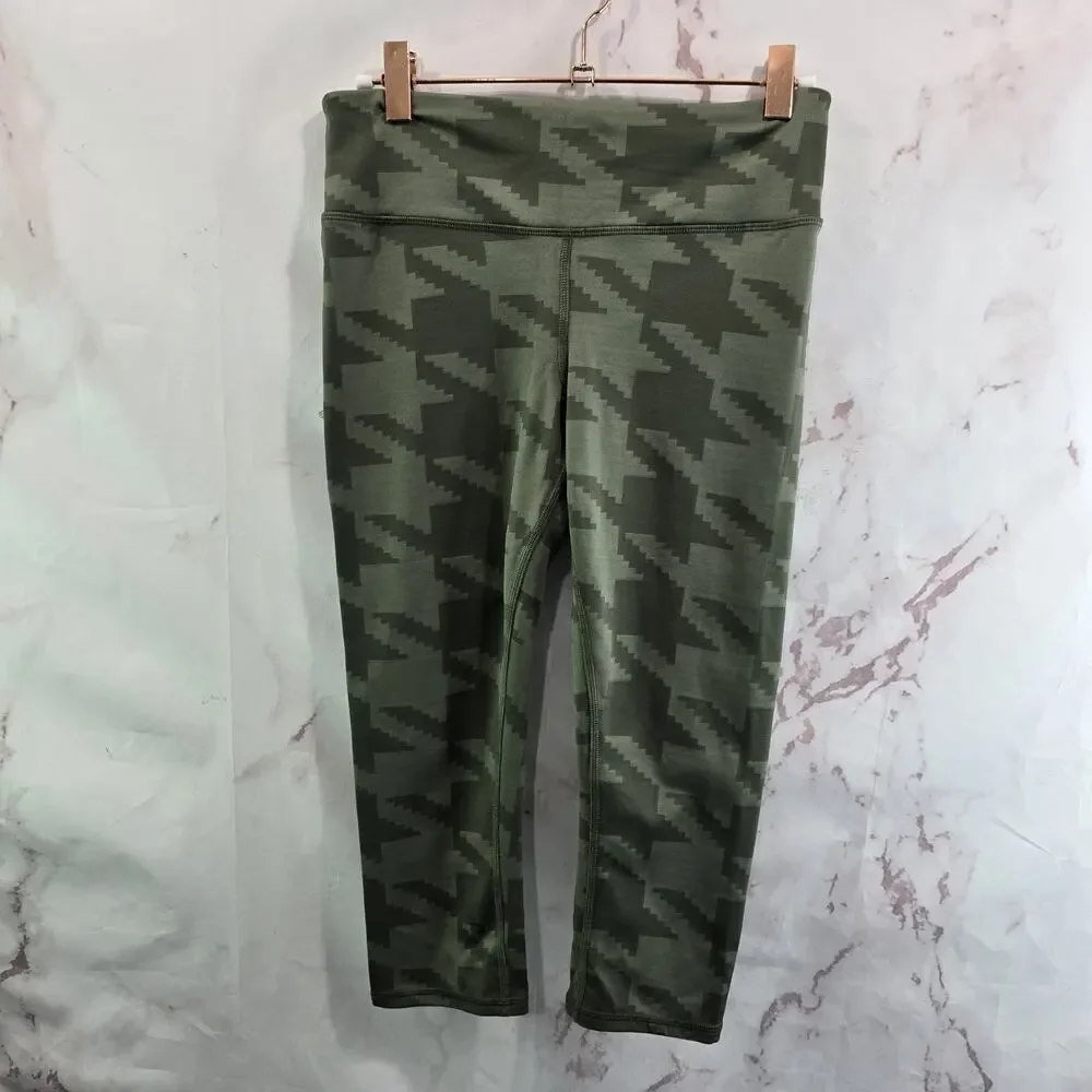 Alo Leggings Womens Small Green Capri Houbdstooth Plaid High Mid Rise Crop